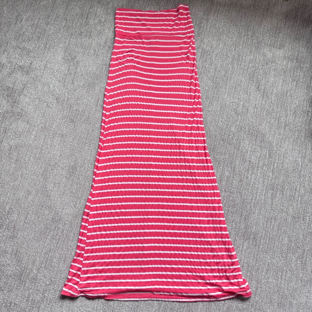 Brat Star Coral Pink and White Striped Strapless Maxi Dress‎ Size Medium Summer